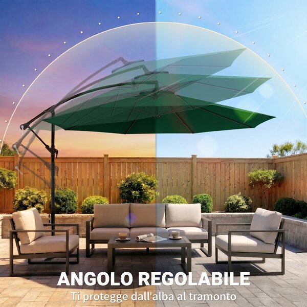 Outsunny Ombrellone da Giardino 3x2.5 m, Inclinabile con Base a Croce e Manovella, in Acciaio e Poliestere