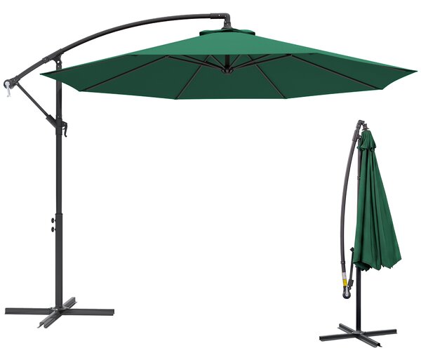 Outsunny Ombrellone da Giardino 3x2.5 m, Inclinabile con Base a Croce e Manovella, in Acciaio e Poliestere