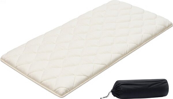 Materasso futon giapponese - Materasso tatami per letto singolo - Pieghevole - 9 strati - 203 x 99 x 6,35 cm - Con borsa per riporlo e set di fissaggio - Per meditazione e yoga - Bianco