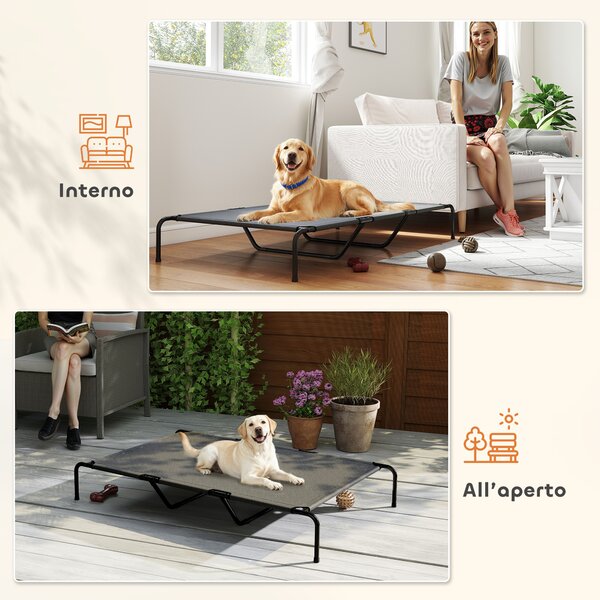 PawHut Lettino per Cani Grandi Rialzato da Esterno in Acciaio e Rete Traspirante, 152x94x23 cm, Grigio | Aosom Italy
