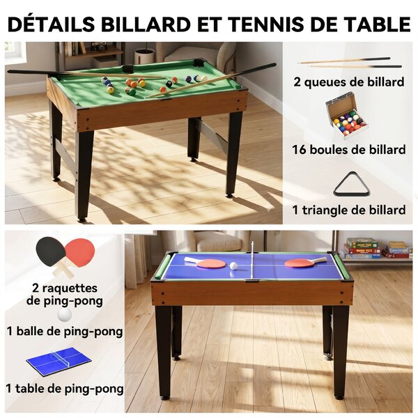 HOMCOM Tavolo da Gioco Multifunzione 4 in 1 con Calcio Balilla Biliardo Ping Pong e Hockey da Tavolo per Famiglie e Amici 107x61x84cm |Aosom