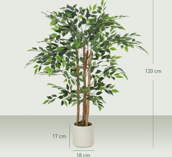 HOMCOM Pianta Artificiale di Baniano Verde in PEVA e Legno con Vaso Contenitore in PP e Cemento, 55x55x120 cm | Aosom Italy