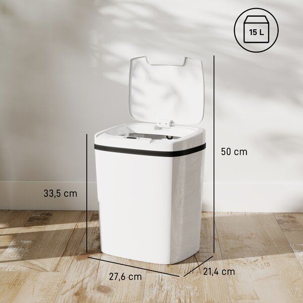 HOMCOM Pattumiera con Sensore a Infrarossi da 15L con 2 Modalità di Apertura, Superficie Anti-impronte, Bagno, Bianco | Aosom Italy