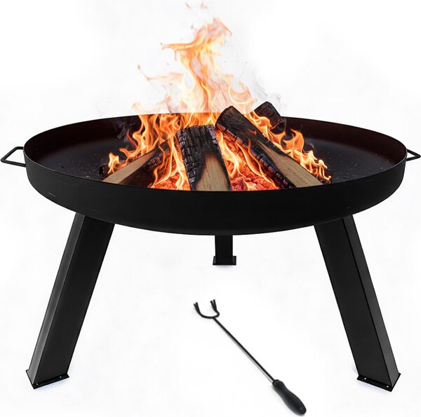 Braciere Relaxdays, Ø 59 cm, con attizzatoio, acciaio verniciato a polvere, braciere da giardino e terrazza, nero