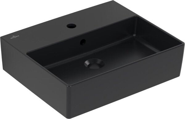 V&B Memento 2.0 lavabo 50x42cm, rubinetto, con troppopieno, nero puro C-plus