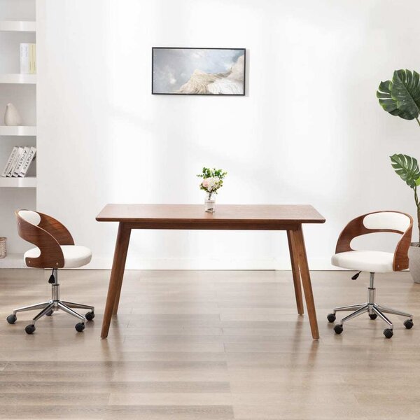 The Living Store Sedia da ufficio girevole in legno curvato bianco e Pelle finta