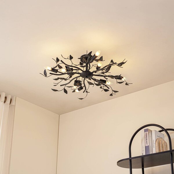 Plafoniera soffitto Yos Lindby, dimmerabile, Nero, Camera da letto, Metallo, Fiorentino, Plafoniera