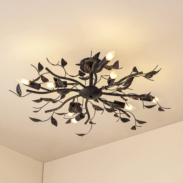 Plafoniera soffitto Yos Lindby, dimmerabile, Nero, Camera da letto, Metallo, Fiorentino, Plafoniera