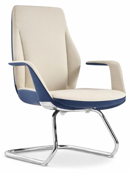 Poltrona da ufficio ergonomica con dettagli moderni nei toni del beige e del blu