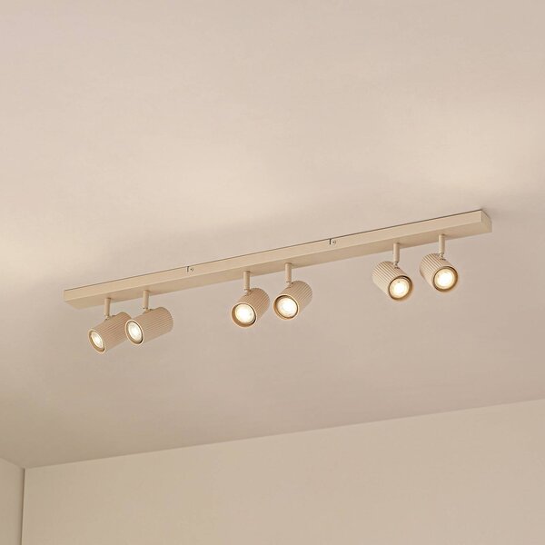 Faretto da soffitto Lindby Kardis, beige, a 6 luci, metallo, GU10 Kardis Lindby, dimmerabile, Crema / Ambra, Corridoio, Alluminio, Moderno, Faretto