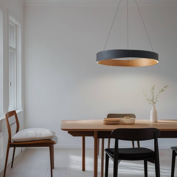 Lucande Lampada LED a sospensione Daelor, nero/legno, CCT, dimmerabile Daelor Lucande,, Nero, Soggiorno / Sala da pranzo, Metallo, Design