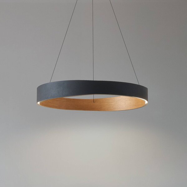 Lucande Lampada LED a sospensione Daelor, nero/legno, CCT, dimmerabile Daelor Lucande,, Nero, Soggiorno / Sala da pranzo, Metallo, Design