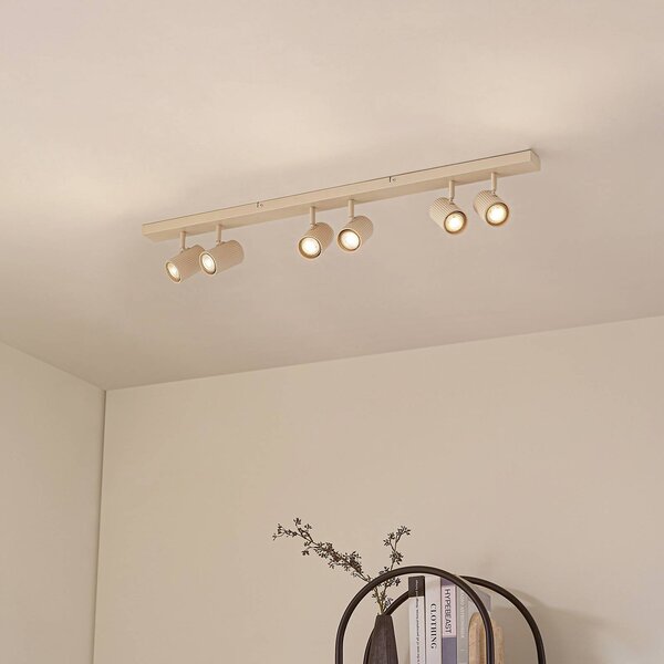 Faretto da soffitto Lindby Kardis, beige, a 6 luci, metallo, GU10 Kardis Lindby, dimmerabile, Crema / Ambra, Corridoio, Alluminio, Moderno, Faretto