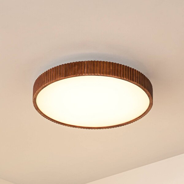 Plafoniera a LED Velua Lindby, dimmerabile, Legno scuro, Soggiorno / Sala da pranzo, Legno, Moderno, Plafoniera LED
