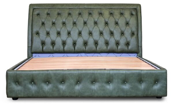 Letto Matrimoniale Chesterfield Ego Pelle Primo Fiore Verde Inglese 160x190 cm - Design Iconico e Funzionale