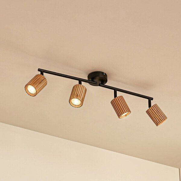 Faretto da soffitto Lindby Stralino, a 4 luci, lunghezza 60 cm, legno Stralino Lindby, dimmerabile, Legno chiaro, Corridoio, Legno, Moderno, Faretto