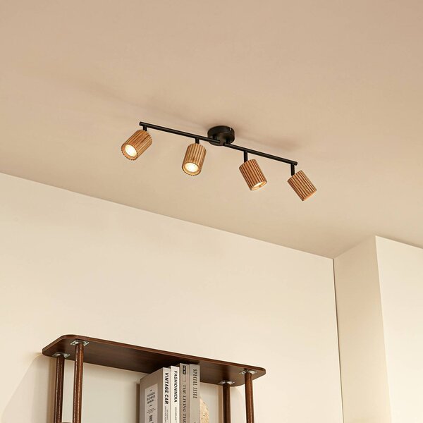 Faretto da soffitto Lindby Stralino, a 4 luci, lunghezza 60 cm, legno Stralino Lindby, dimmerabile, Legno chiaro, Corridoio, Legno, Moderno, Faretto