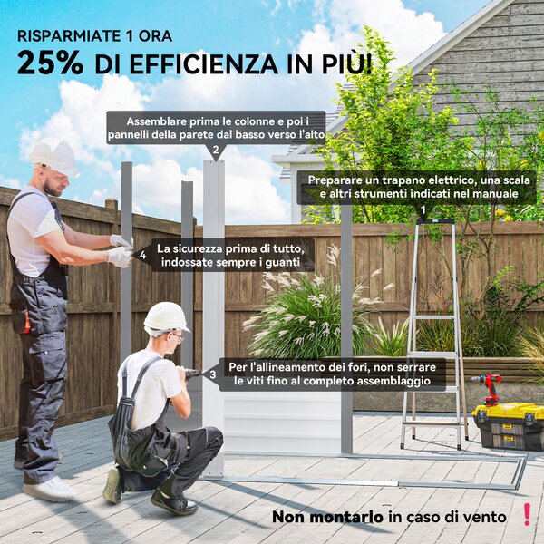 Outsunny Casetta da Giardino con Porte Scorrevoli e 4 Prese d'Aria, Capanno Attrezzi in Acciaio e PP, 196x236x208 cm, Grigio Chiaro | Aosom Italy