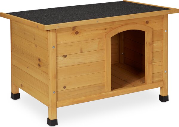 Cuccia per cani Relaxdays, A x L x P: 58 x 86 x 58 cm, cuccia resistente alle intemperie, legno, cartone catramato, cuccia da esterno, naturale/nero