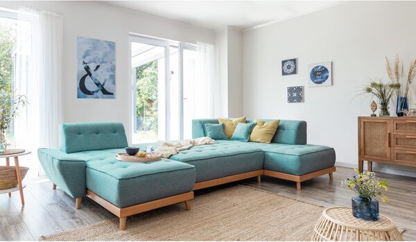 Divano letto angolare turchese (angolo destro/"U") Dazzling Daisy - Miuform
