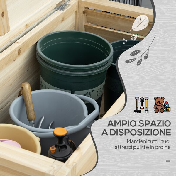 Outsunny Baule da Esterno da 155L in Legno con Coperchio in Metallo e 2 Ammortizzatori, 110x50x50 cm, color Legno | Aosom Italy
