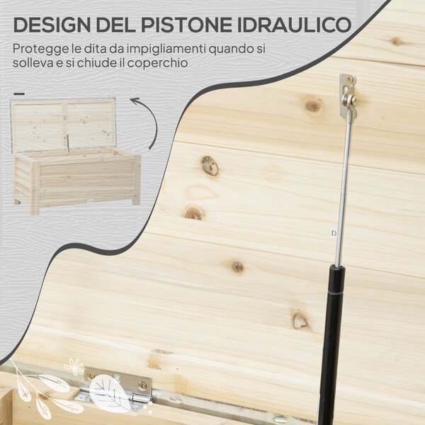Outsunny Baule da Esterno da 155L in Legno con Coperchio in Metallo e 2 Ammortizzatori, 110x50x50 cm, color Legno | Aosom Italy