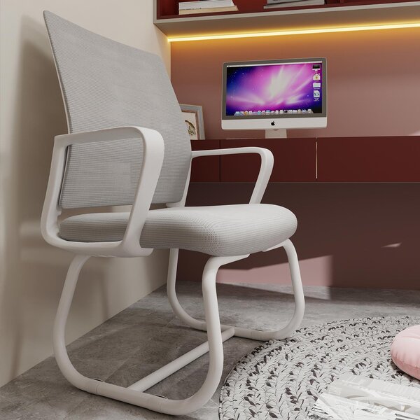 Sedia da ufficio moderna okwish con tessuto a rete e braccioli di design, sedia da ufficio sedia da lavoro sedia direzionale con struttura curva per casa e ufficio, grigio+bianco