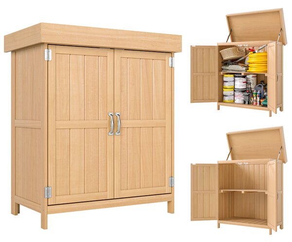 Outsunny Casetta da Giardino con Tetto apribile, Armadio a 2 Ripiani in Legno di Abete,74x43x88 cm, Legno naturale | Aosom Italy
