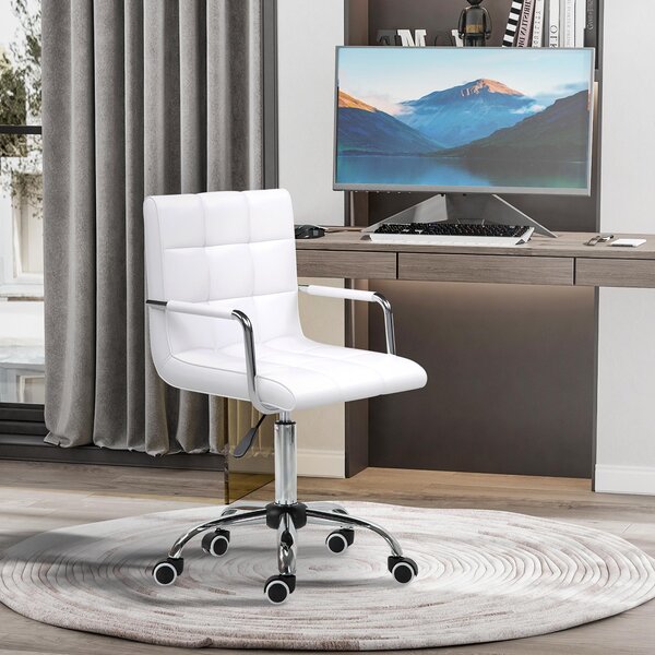 Okwish Sedia da ufficio regolabile in altezza, sedia girevole da lavoro, letto imbottito con spessa imbottitura e comodi braccioli, sedia da scrittura con cinque rotelle, bianco