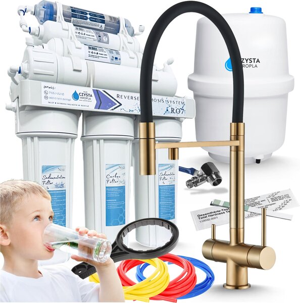 Rubinetto da cucina a 3 vie Ari HighFlex, miscelatore lavello cucina con doccetta estraibile, girevole, ottone, oro spazzolato