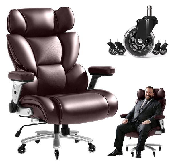 FLEXISPOT, sedia da ufficio ergonomica XXL, capacità fino a 300 kg, poltrona da ufficio per dirigenti con supporto lombare dinamico, seduta larga 63,5 cm e ruote in gomma, colore marrone