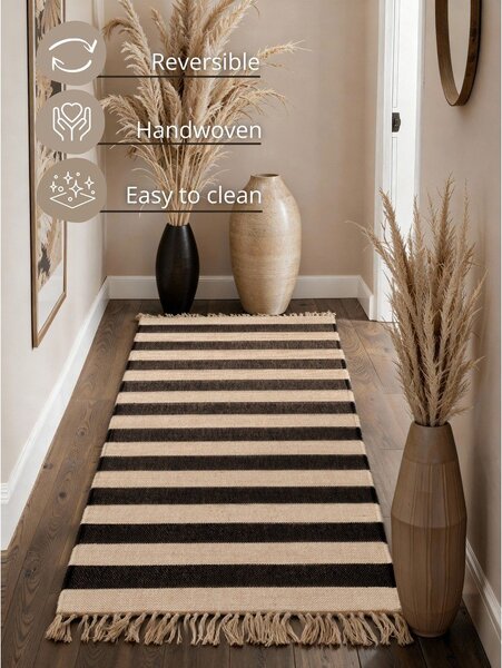 Passatoia nera/color crema in iuta reversibile/tessuta a mano 80x200 cm Playa – Hanse Home