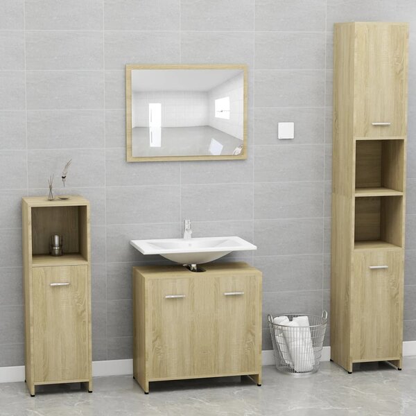 Set Mobili da Bagno 4 pz Rovere Sonoma in Truciolato