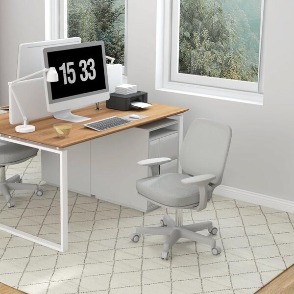 Sedia da ufficio ergonomica okwish regolabile in altezza con schienale in rete, sedia imbottita con rotelle di sicurezza bloccabili, grigio