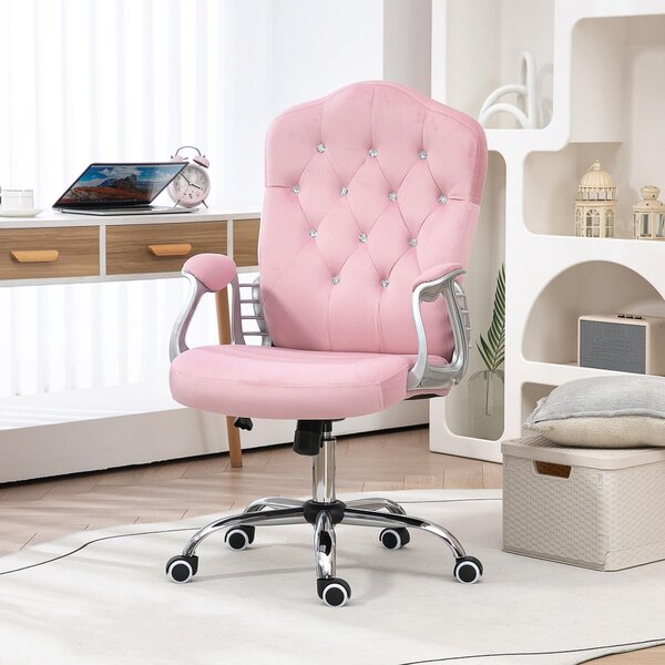 Sedia da ufficio girevole okwish sedia da lavoro sedia da computer con funzione dondolo e rotelle, sedia girevole executive sedia da scrivania con manopola di tensione regolabile, rosa
