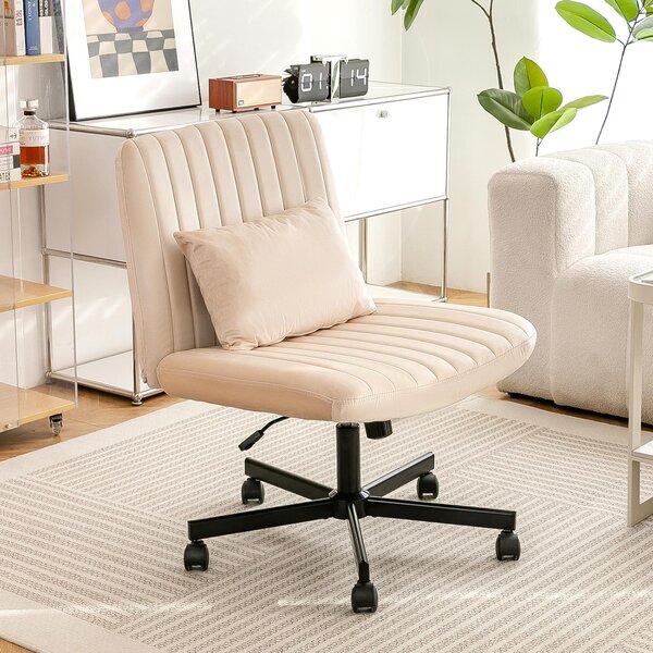 Sedia da ufficio okwish con seduta imbottita e rotelle silenziose, letto imbottito, regolabile in altezza, senza braccioli, girevole, area lavoro, color beige