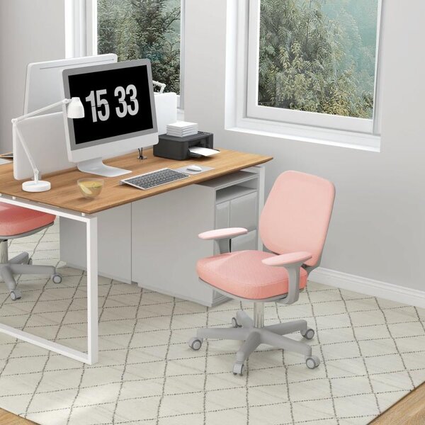 Okwish sedia da ufficio ergonomica sedia lounge con funzione girevole, sedia da gioco con rotelle di sicurezza bloccabili, sedia poster sedia reclinabile altezza regolabile, rosa