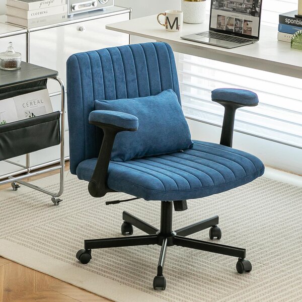Sedia da ufficio okwish con braccioli pieghevoli e rotelle, regolabile in altezza, girevole, adatta per soggiorno e ufficio, colore blu