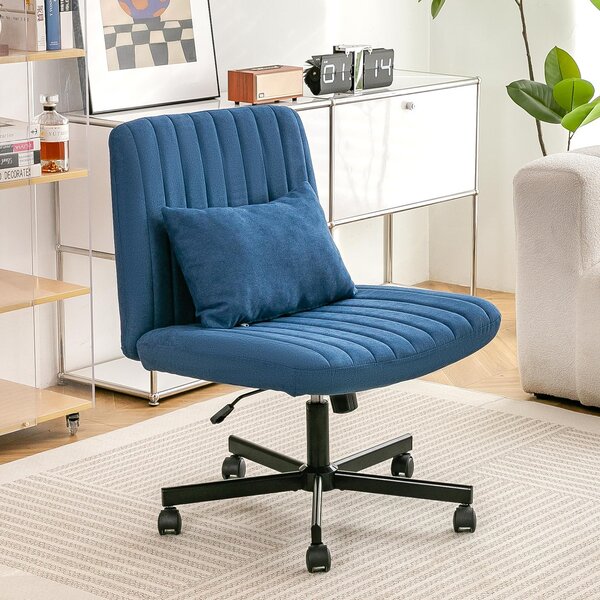 Sedia da ufficio okwish con seduta imbottita e rotelle silenziose, letto imbottito, regolabile in altezza, senza braccioli, girevole, area lavoro, blu