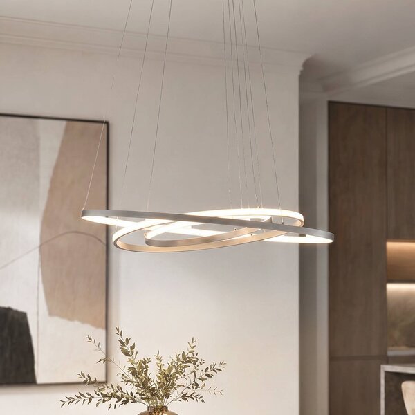Lucande Lampada LED a sospensione Ezana, nichel, metallo, Ø 80 cm Ezana Lucande, dimmerabile, Alluminio / Grigio / Zincato, Soggiorno / Sala da pranzo, Metallo, Moderno
