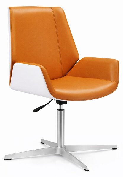 Elegante poltrona da ufficio con rivestimento in ecopelle arancione e scocca bianca