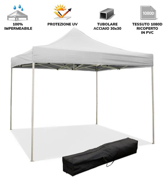 Gazebo richiudibile pieghevole 2 X 2 Bianco ricoperto in PVC impermeabile
