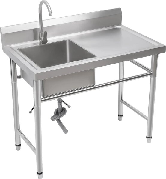 Lavello in acciaio inox, design moderno, rubinetto a 360°, argento