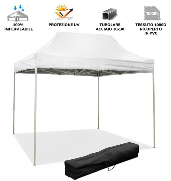 Gazebo richiudibile pieghevole 3 X 2 Bianco ricoperto in PVC impermeabile