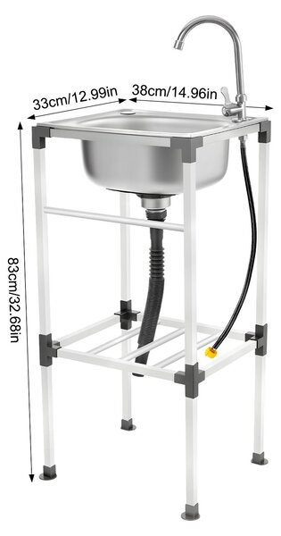 Lavabo, design indipendente, robusta struttura in acciaio inossidabile, argento
