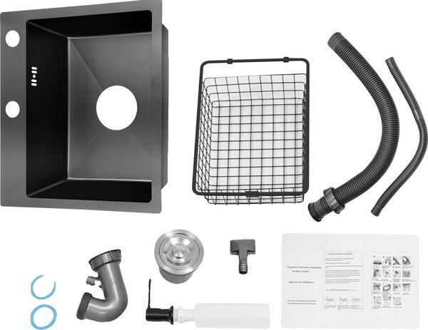 Lavello da cucina, acciaio inox, design a grande capacità, nero