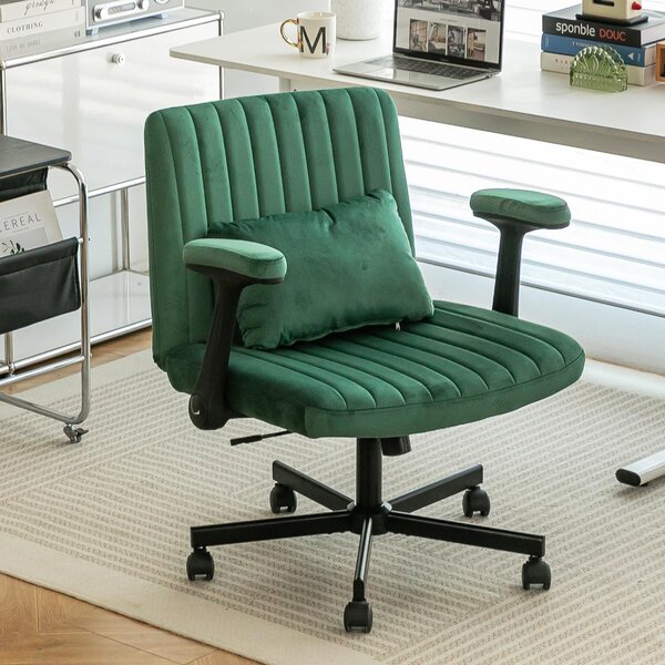 Sedia da ufficio okwish con braccioli ribaltabili e rotelle, poltrona regolabile in altezza, sedia girevole per soggiorno e zona lavoro, verde