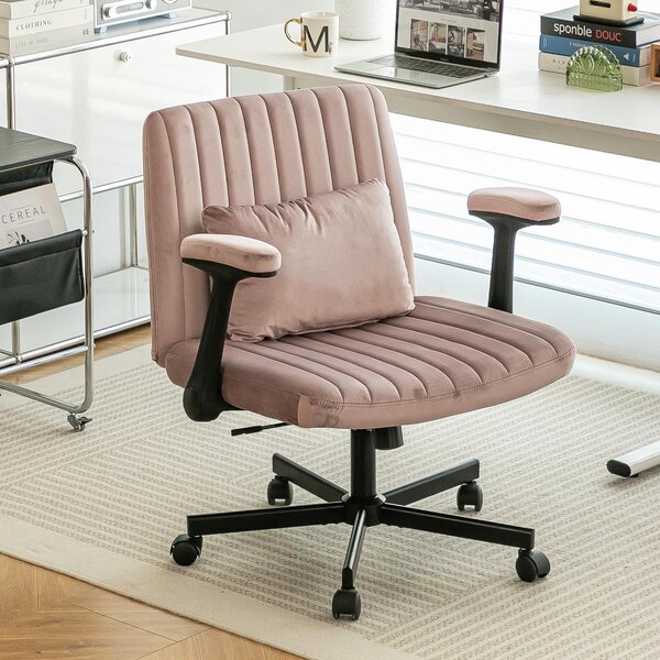 Sedia da ufficio okwish con braccioli pieghevoli e rotelle, regolabile in altezza, girevole, adatta per soggiorno e ufficio, color rosa