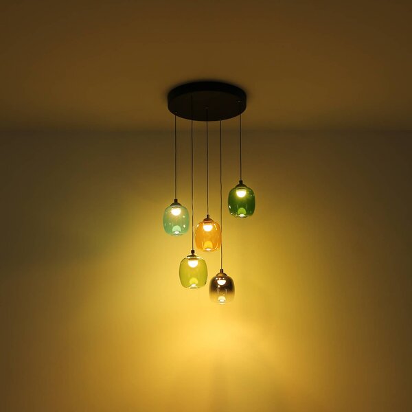 Globo Lampada LED a sospensione Minara, 5 luci, Ø 43 cm, colorata, vetro dimmerabile, Multicolore, Soggiorno / Sala da pranzo, Metallo, Moderno