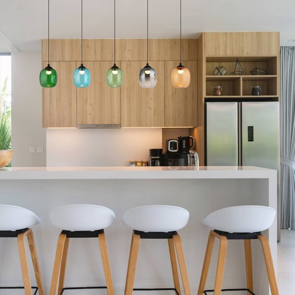 Globo Lampada LED a sospensione Minara, 5 luci, lunghezza 102 cm, dimmerabile, Multicolore, Soggiorno / Sala da pranzo, Metallo, Moderno